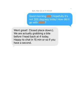 A Broom List client sharing a relationship milestone