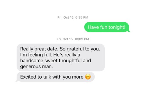 A Broom List client sharing a relationship milestone