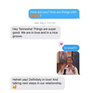 Client message celebrating a successful Broom List match